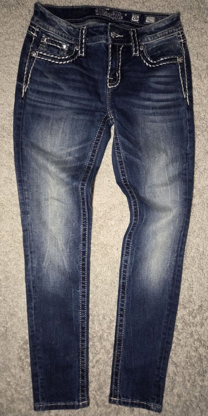 Miss Me Hailey Skinny Jeans Women’s 26 Blue Denim Stretch Embellished